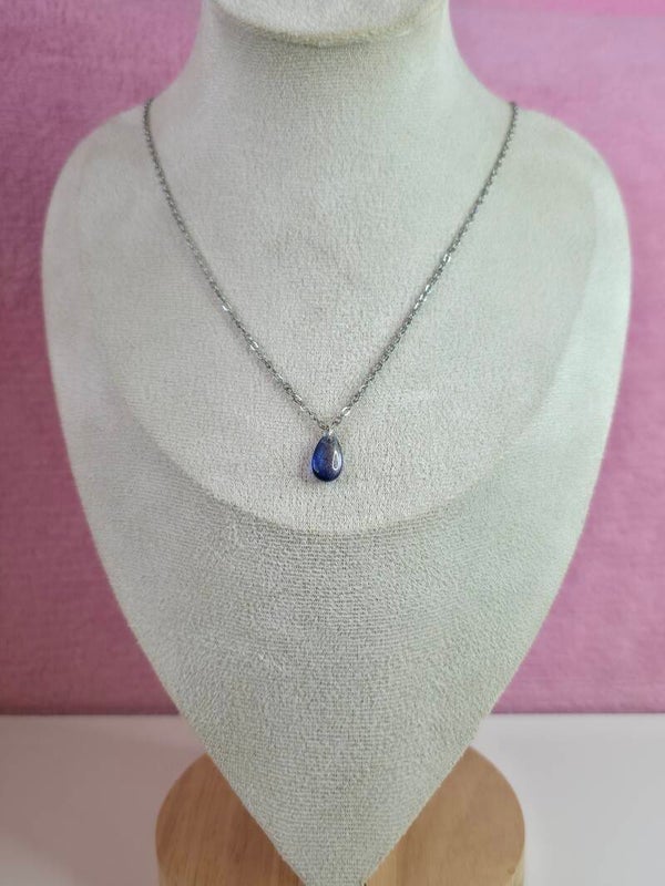 Dark Blue Gold Glitter Glass Drop Necklace