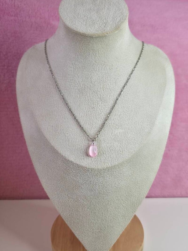 Pink Glass Drop Necklace