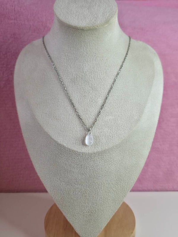 White Glass Drop Necklace