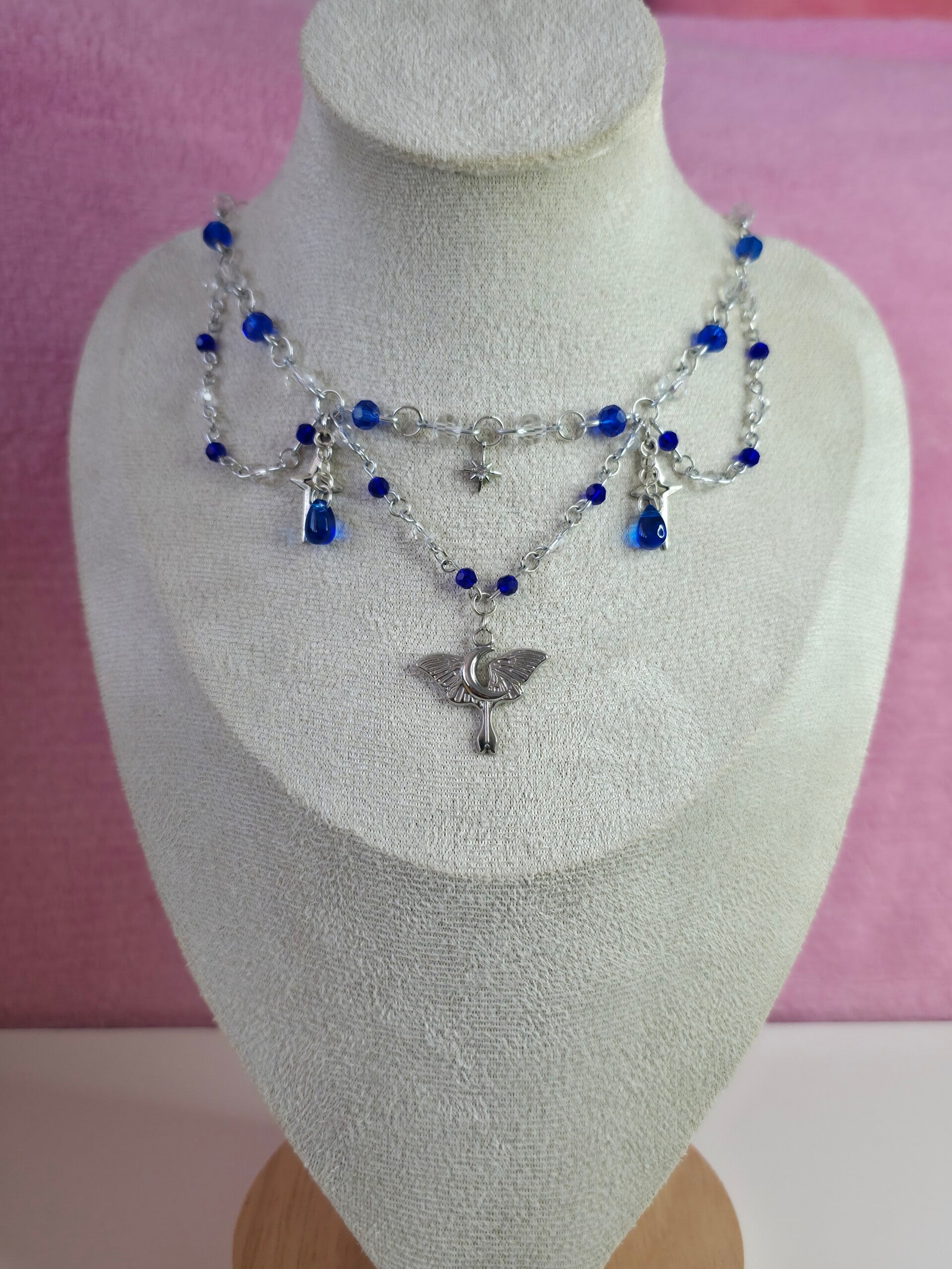 Silver and Blue Moth Necklace