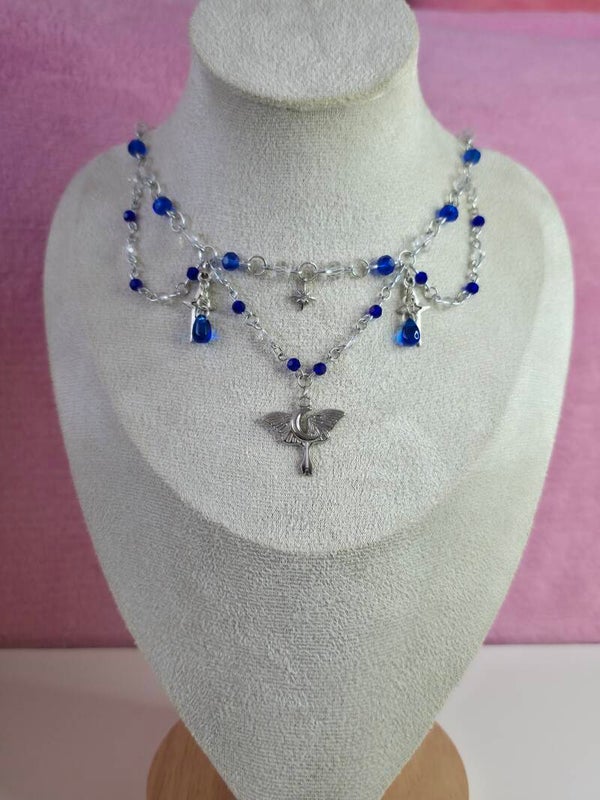 Silver and Blue Moth Necklace
