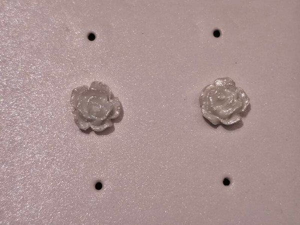 White Glitter Rose Earrings