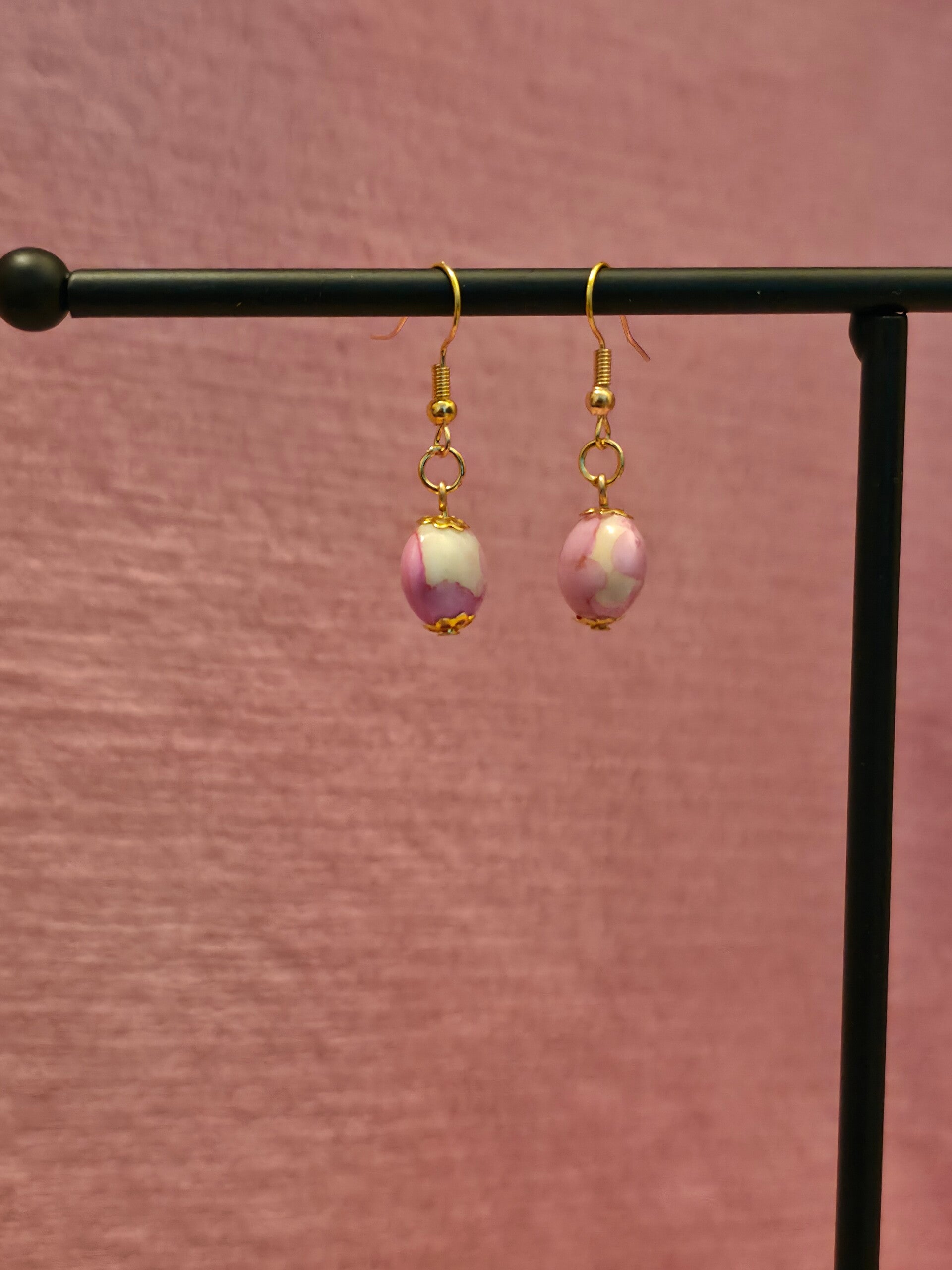 Gold Pink Marbled Earrings