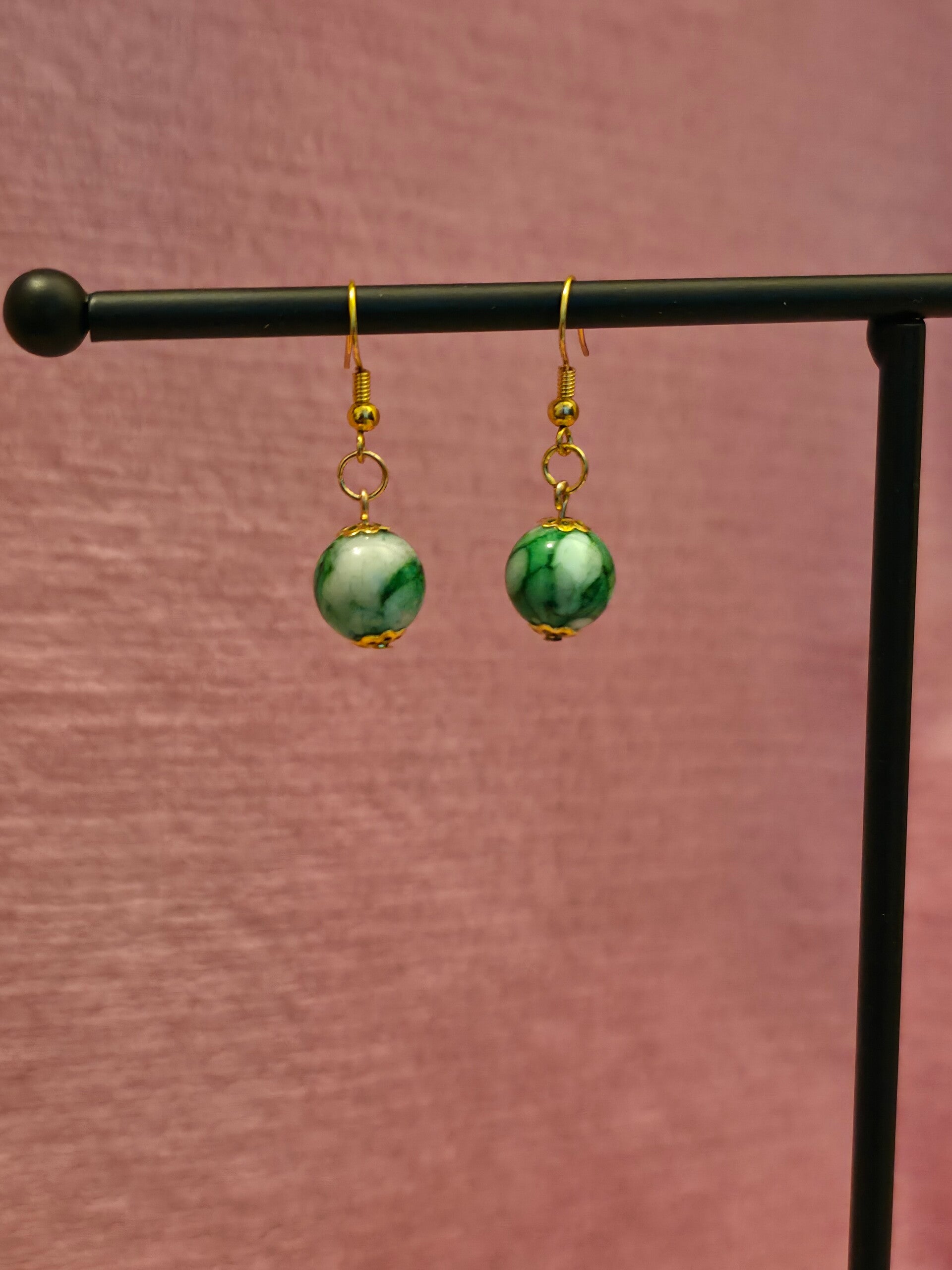Gold Green Marbled Earrings
