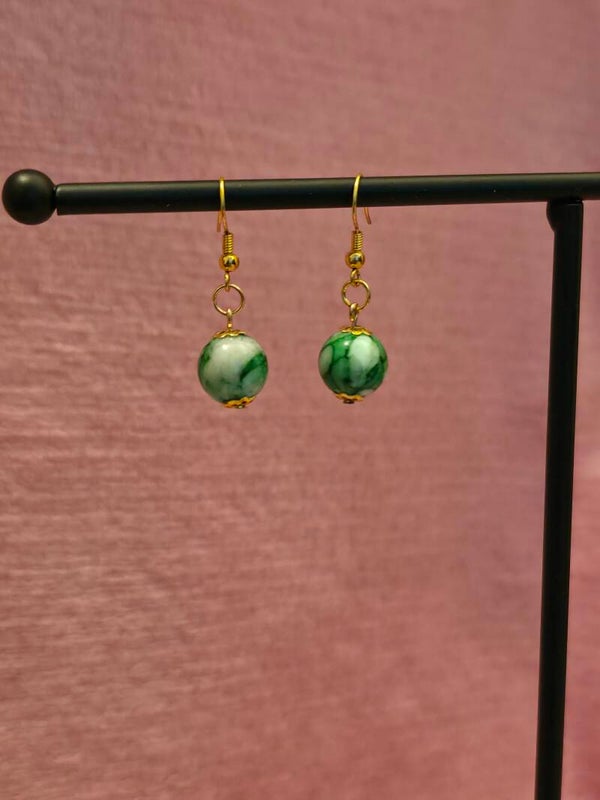 Gold Green Marbled Earrings