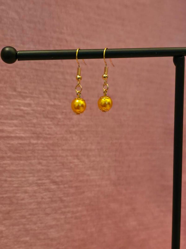 Gold Orange Beaded Earrings