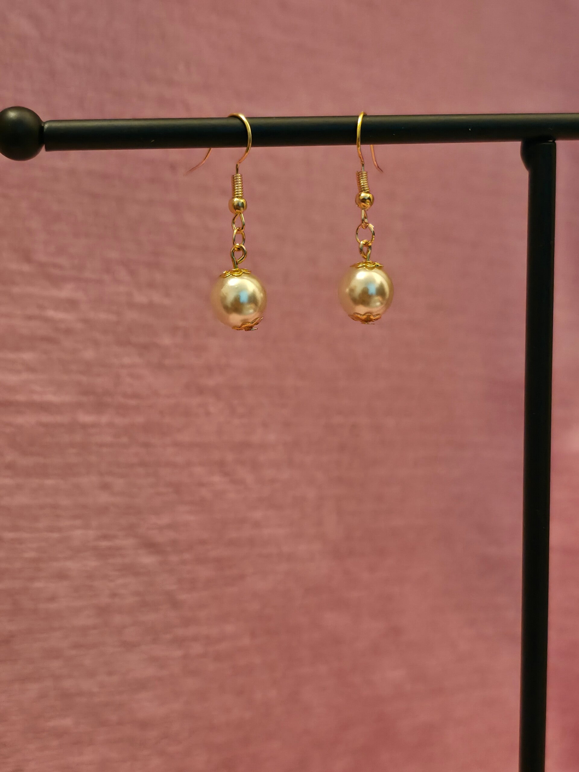 Gold Pearl Beaded Earrings