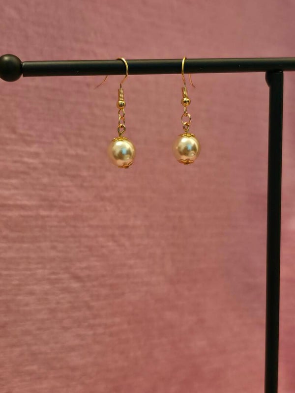 Gold Pearl Beaded Earrings