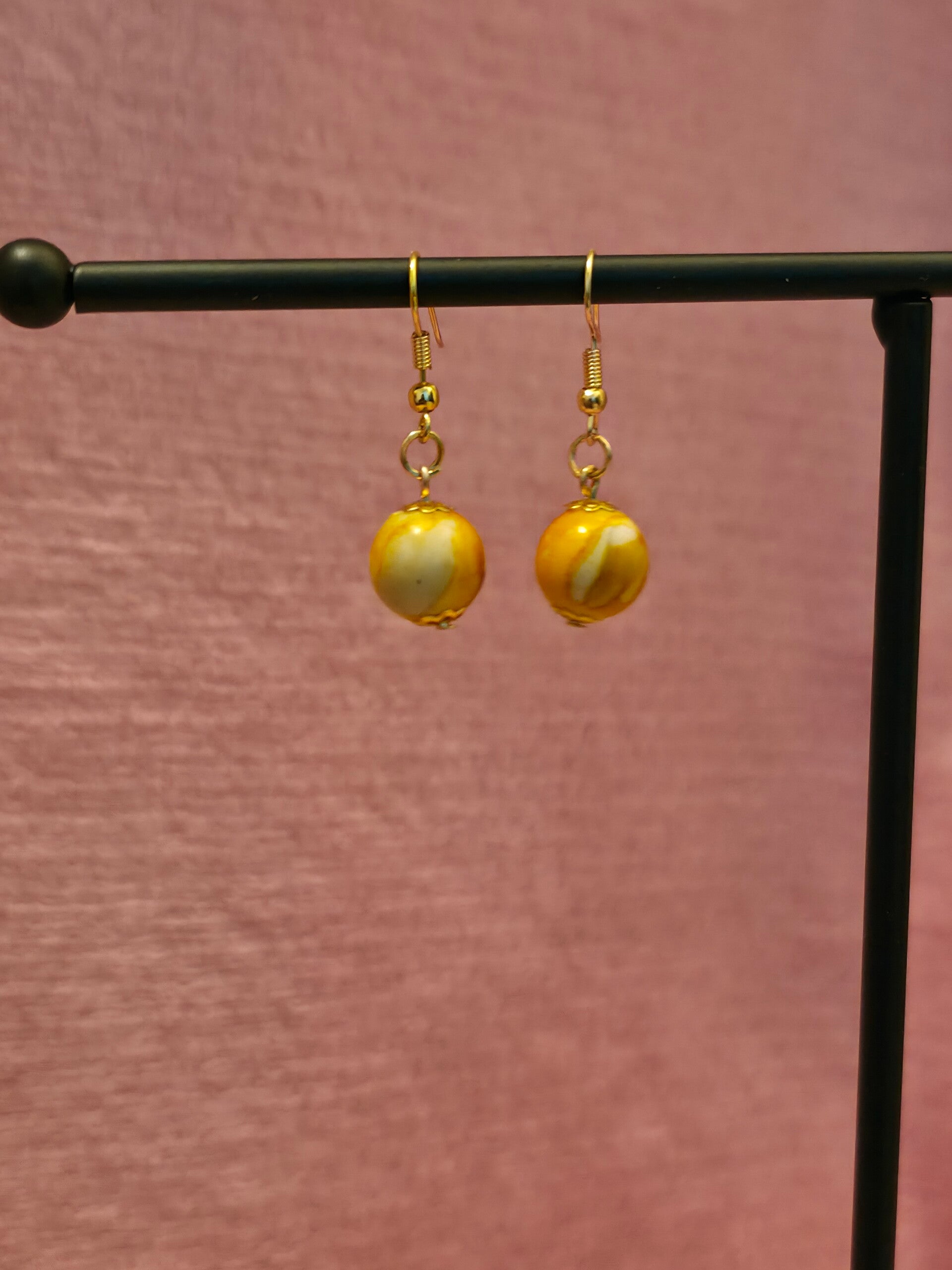 Gold Orange Marbled Earrings
