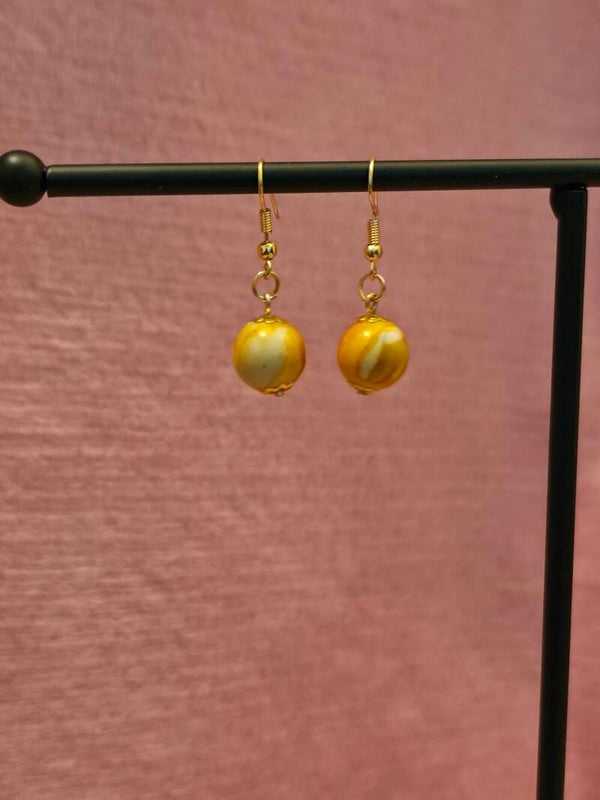 Gold Orange Marbled Earrings