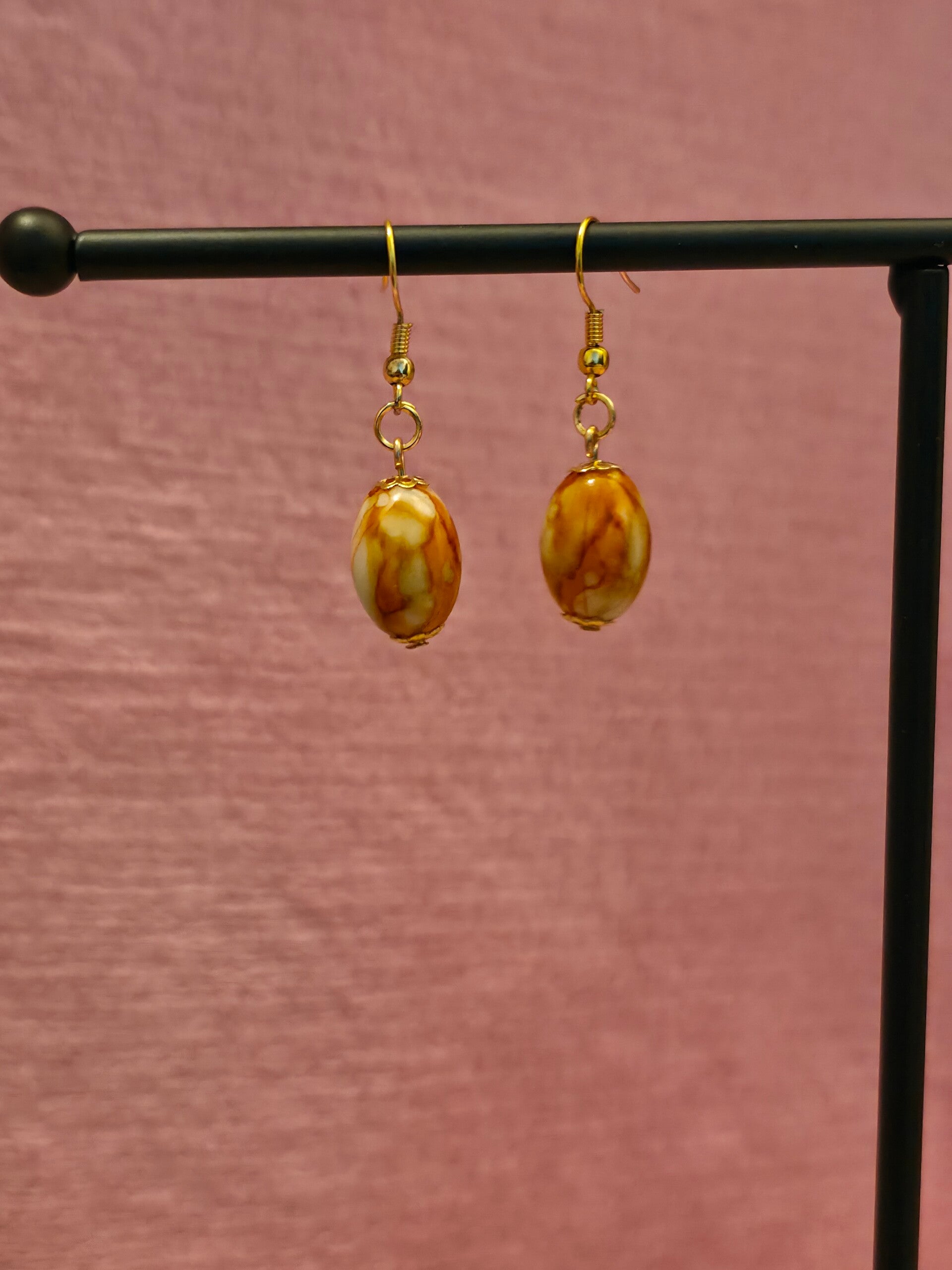 Gold Orange Marbled Earrings
