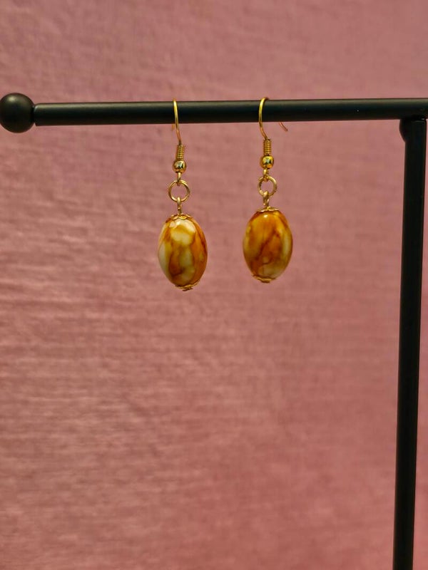 Gold Orange Marbled Earrings