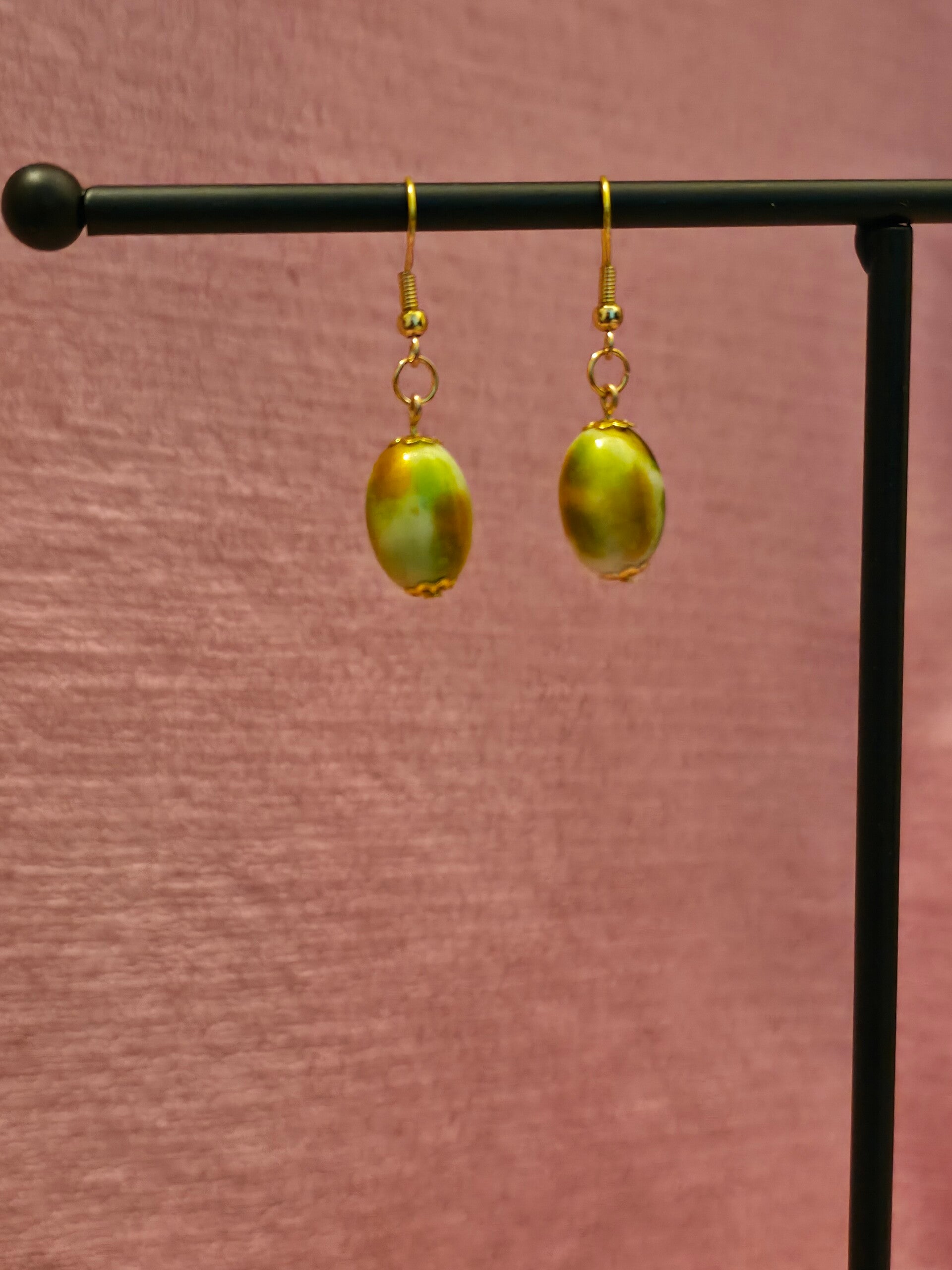 Gold Green Marbled Earrings