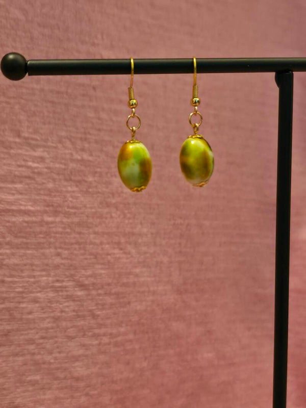 Gold Green Marbled Earrings