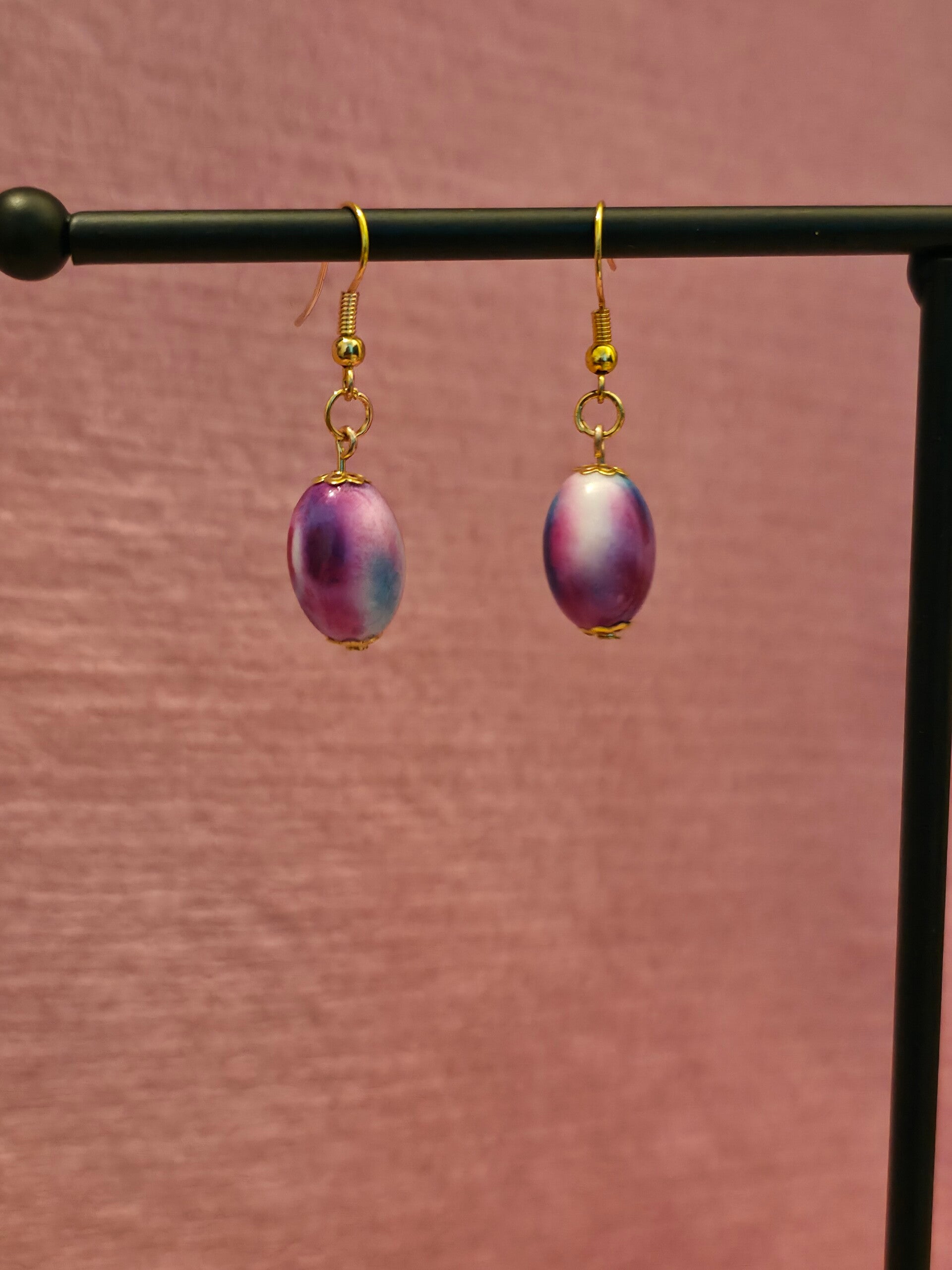 Gold Purple Marbled Earrings