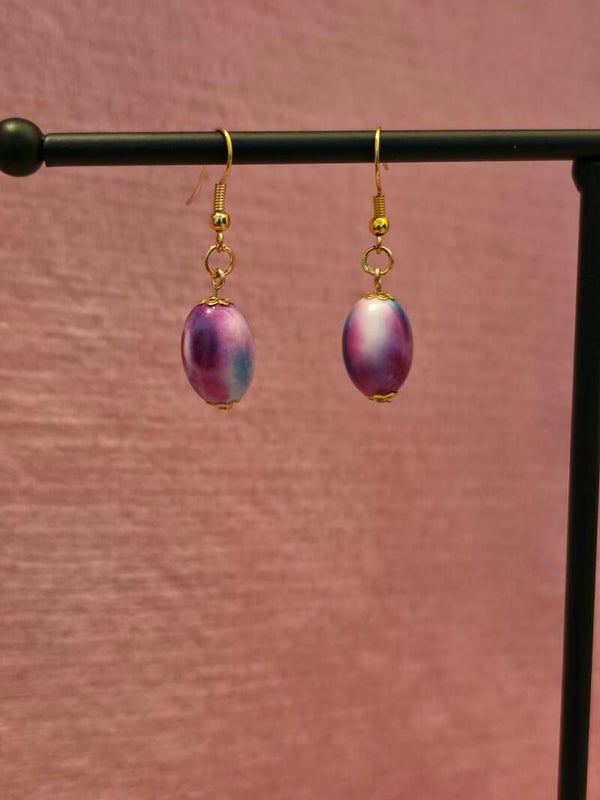 Gold Purple Marbled Earrings