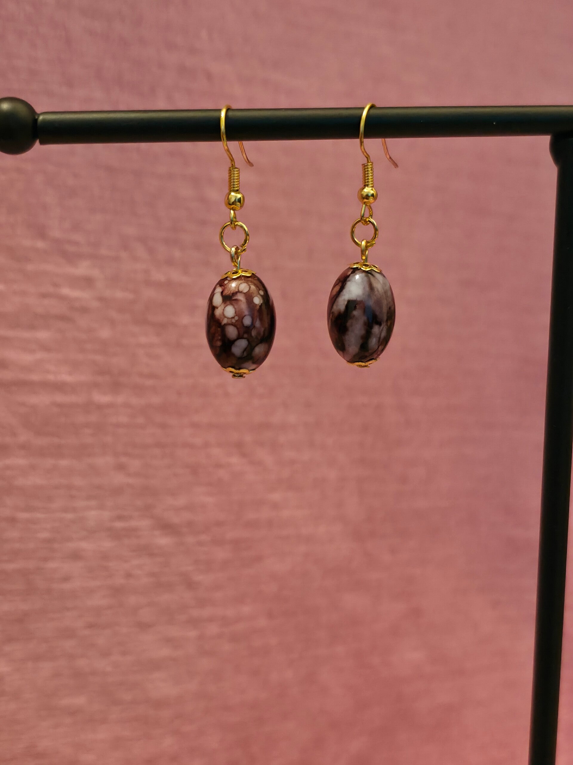 Gold Brown Marbled Earrings
