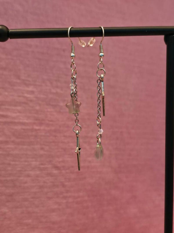 Frosted Green and Pink Star Earrings