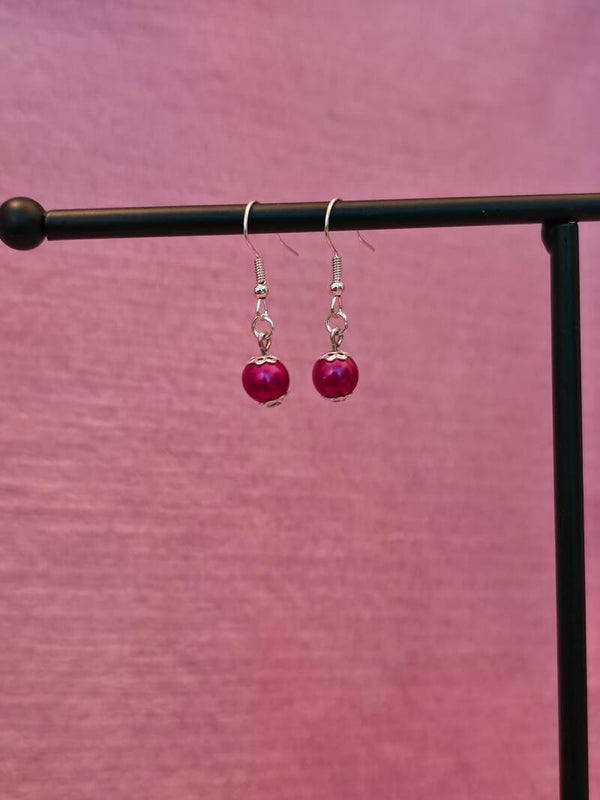 Silver Pink Pearl Earrings