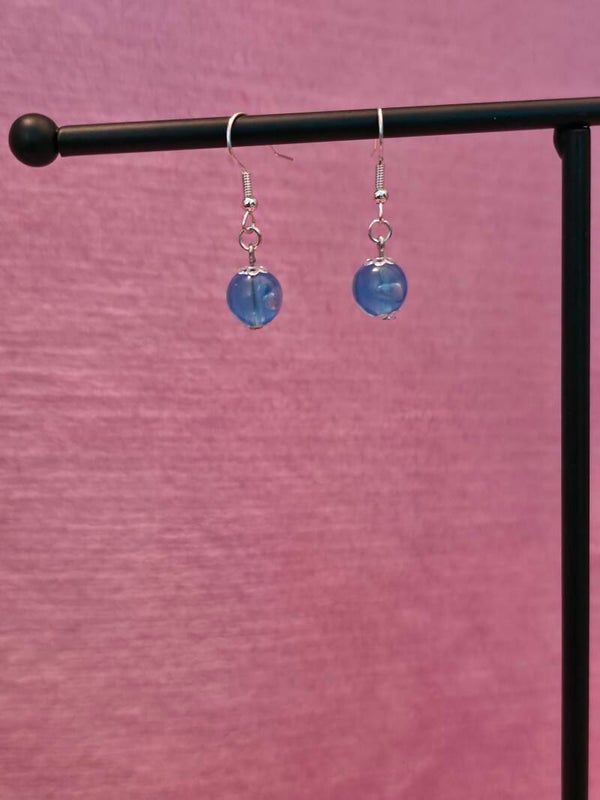 Silver Blue Bead Earrings