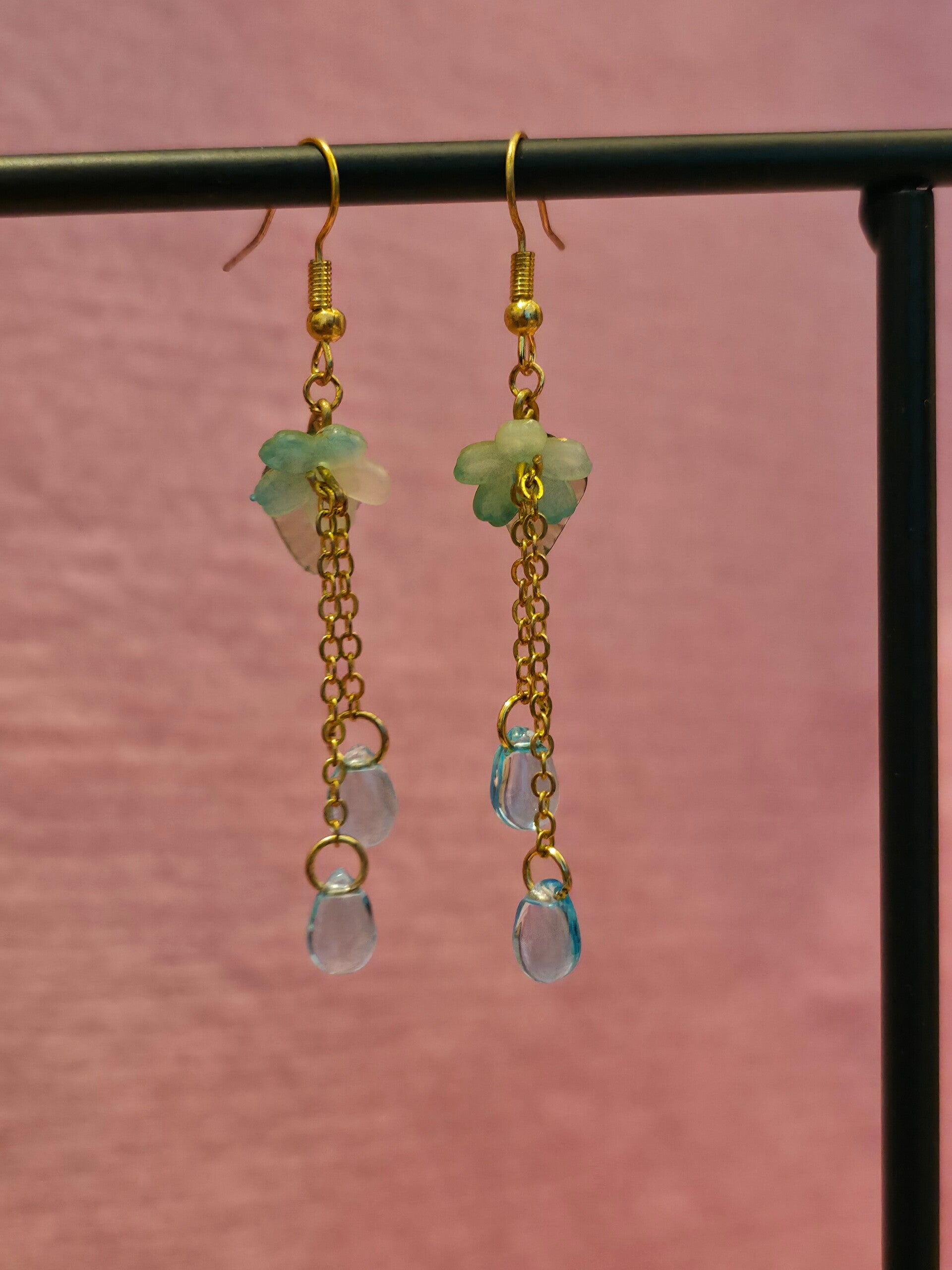 Blue and Green Flower Earrings