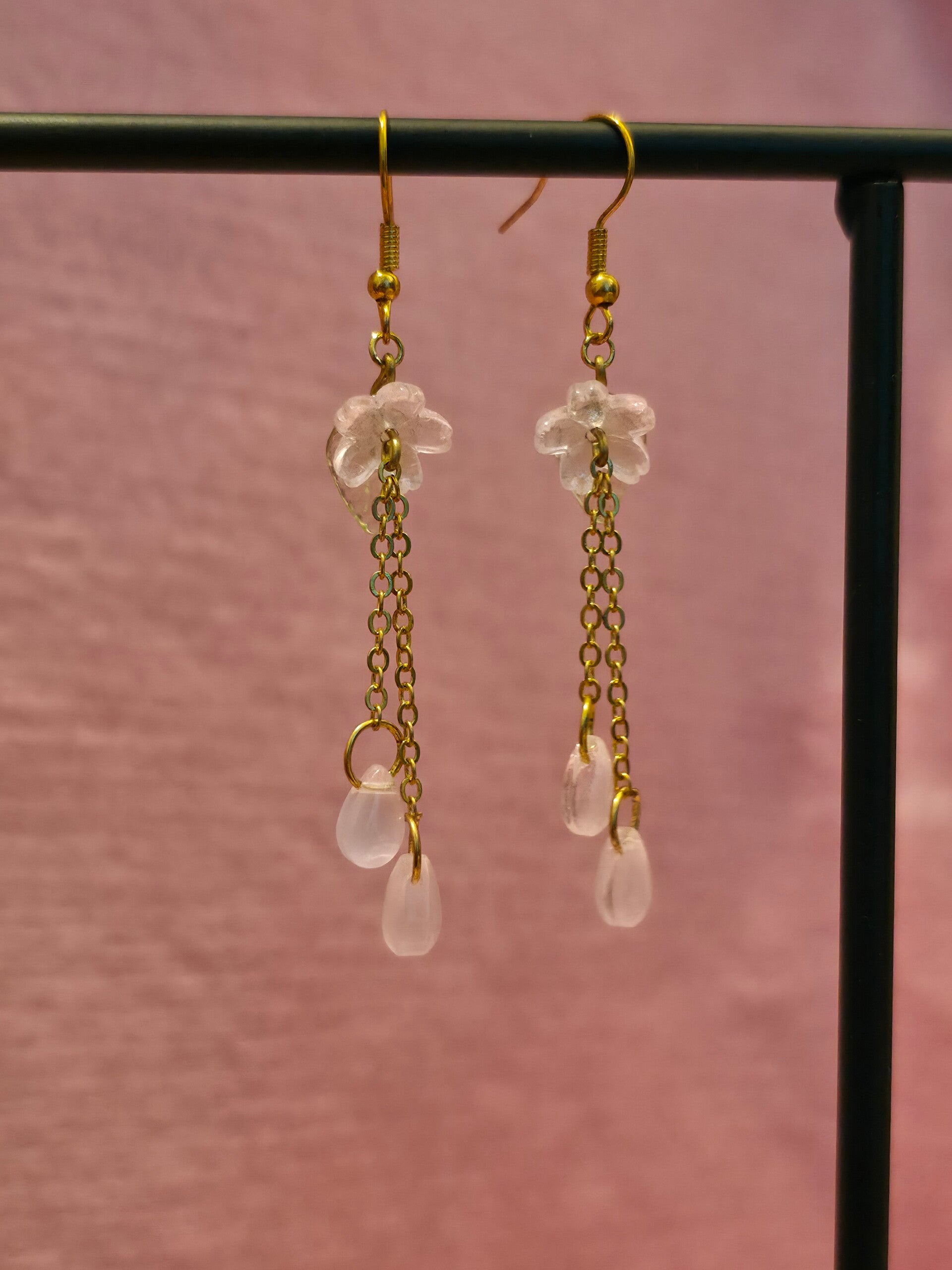 Frosted Pink and Glitters Flower Earrings