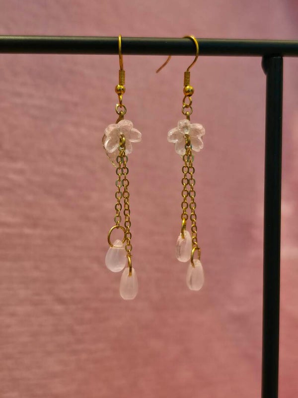 Frosted Pink and Glitters Flower Earrings