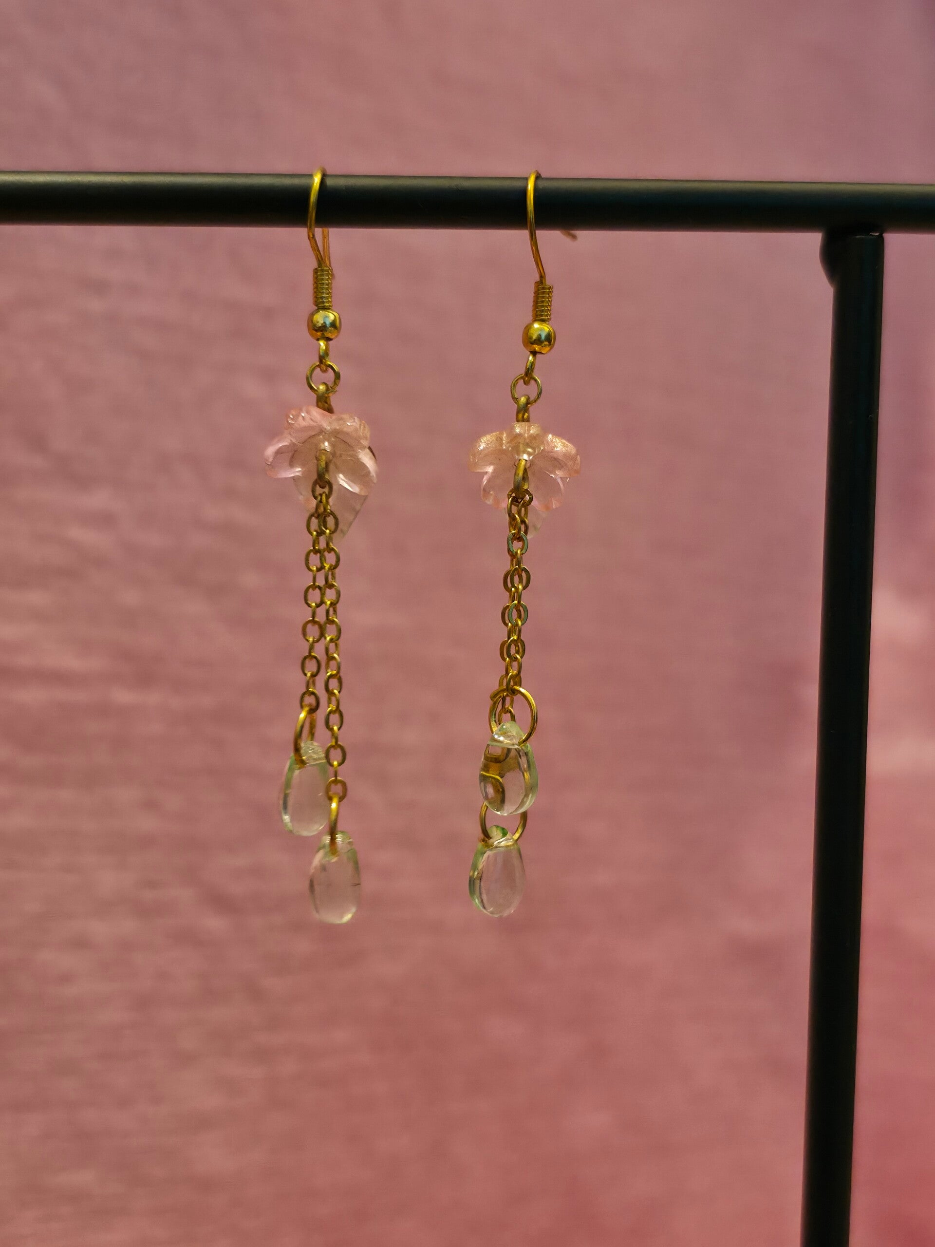 Pink and Green Flower Earrings