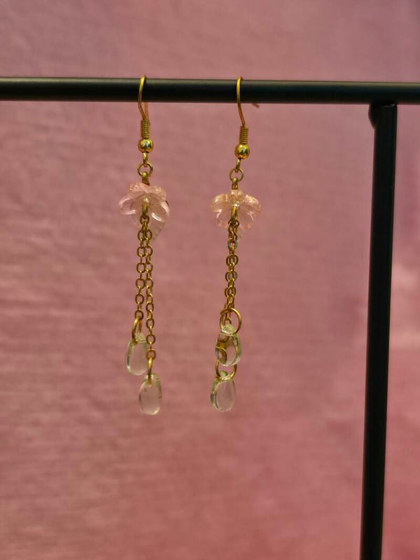 Pink and Green Flower Earrings