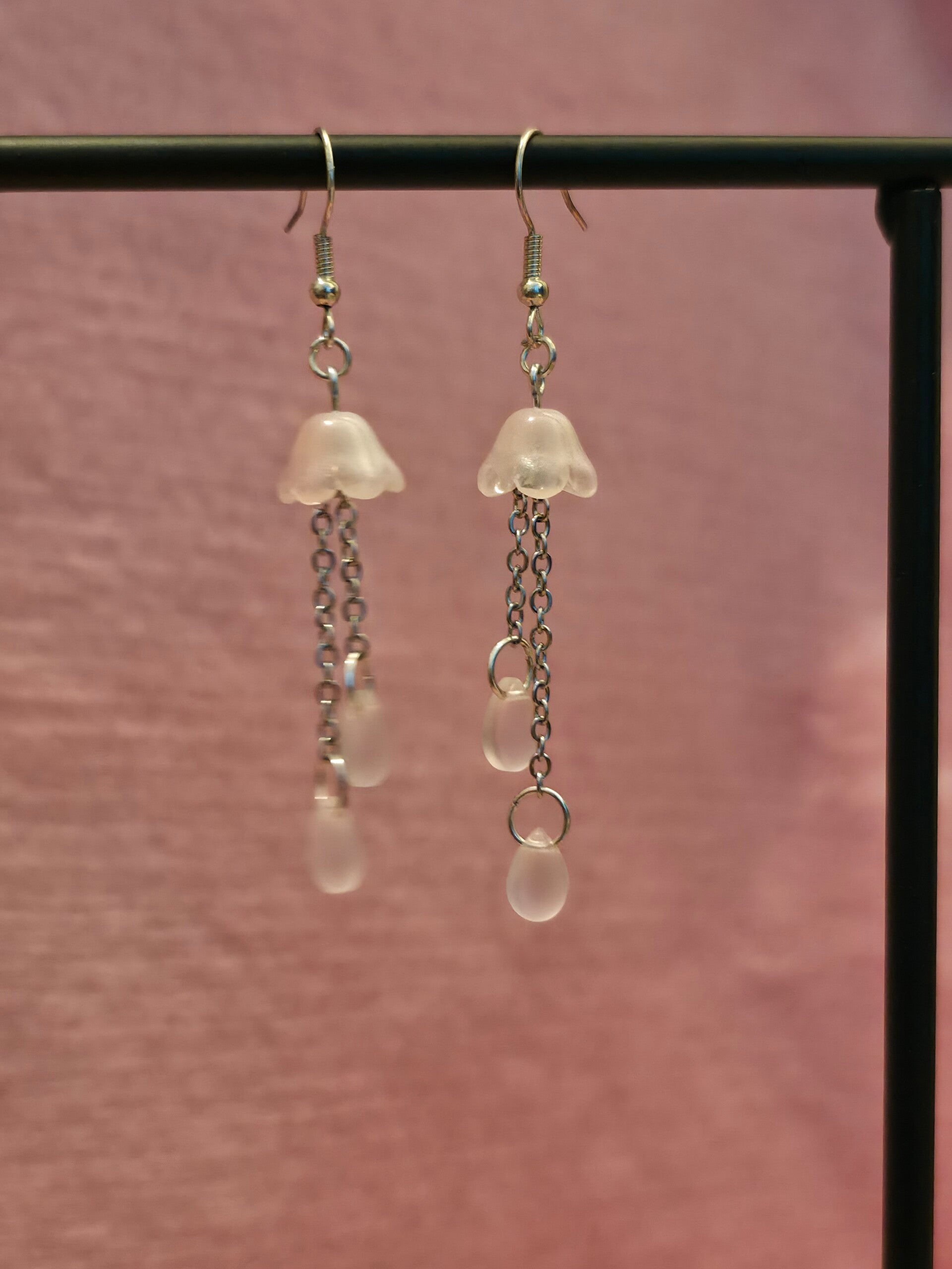 Frosted Pink and White Jellyfish Earrings