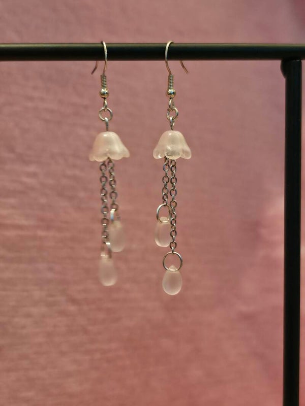 Frosted Pink and White Jellyfish Earrings