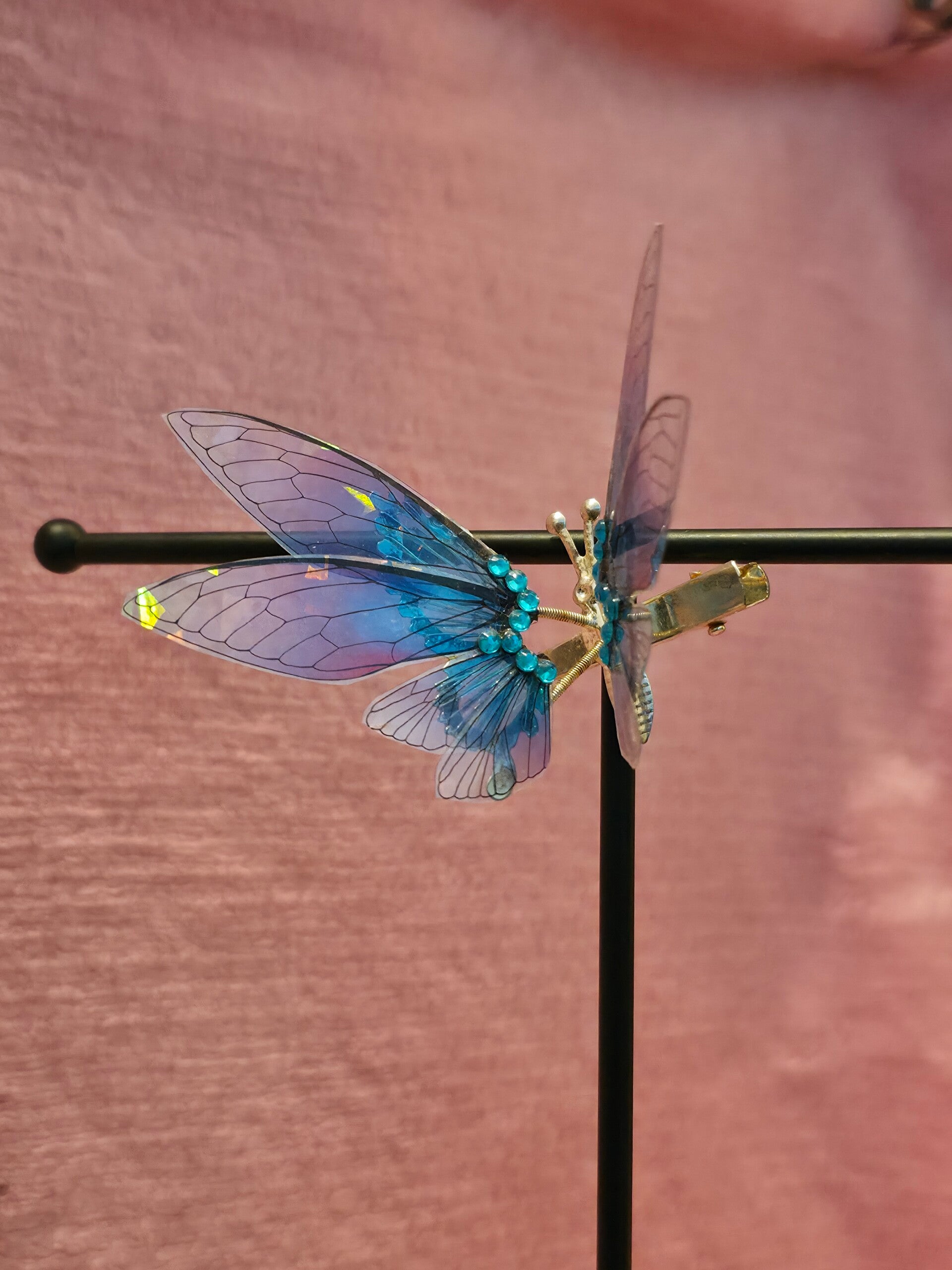 Blue and Purple Butterfly Silver Clip