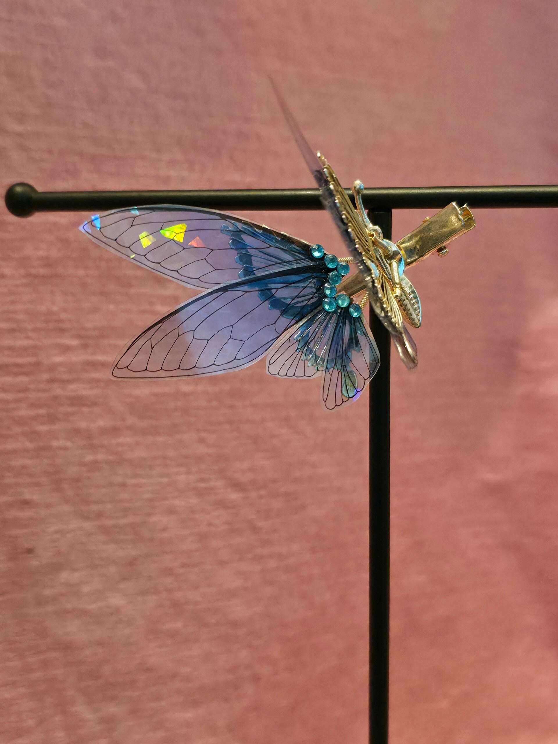 Blue Butterfly Silver Clip