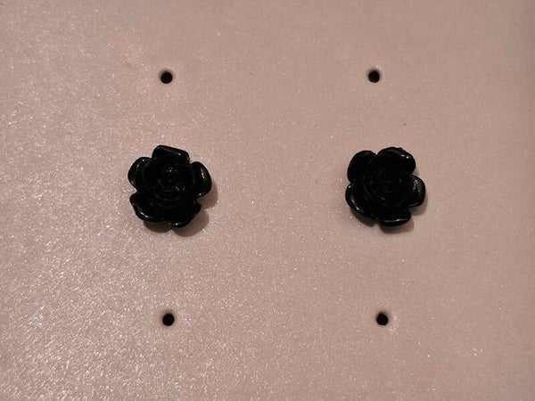 Shiny Black Rose Earrings