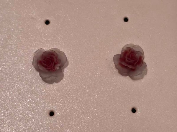 Red and Clear Rose Earrings