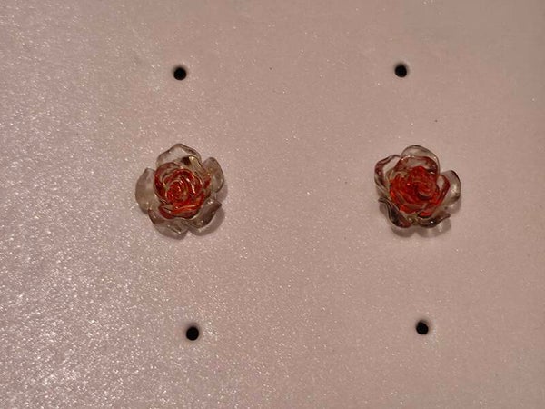 Red Glitter Rose Earrings
