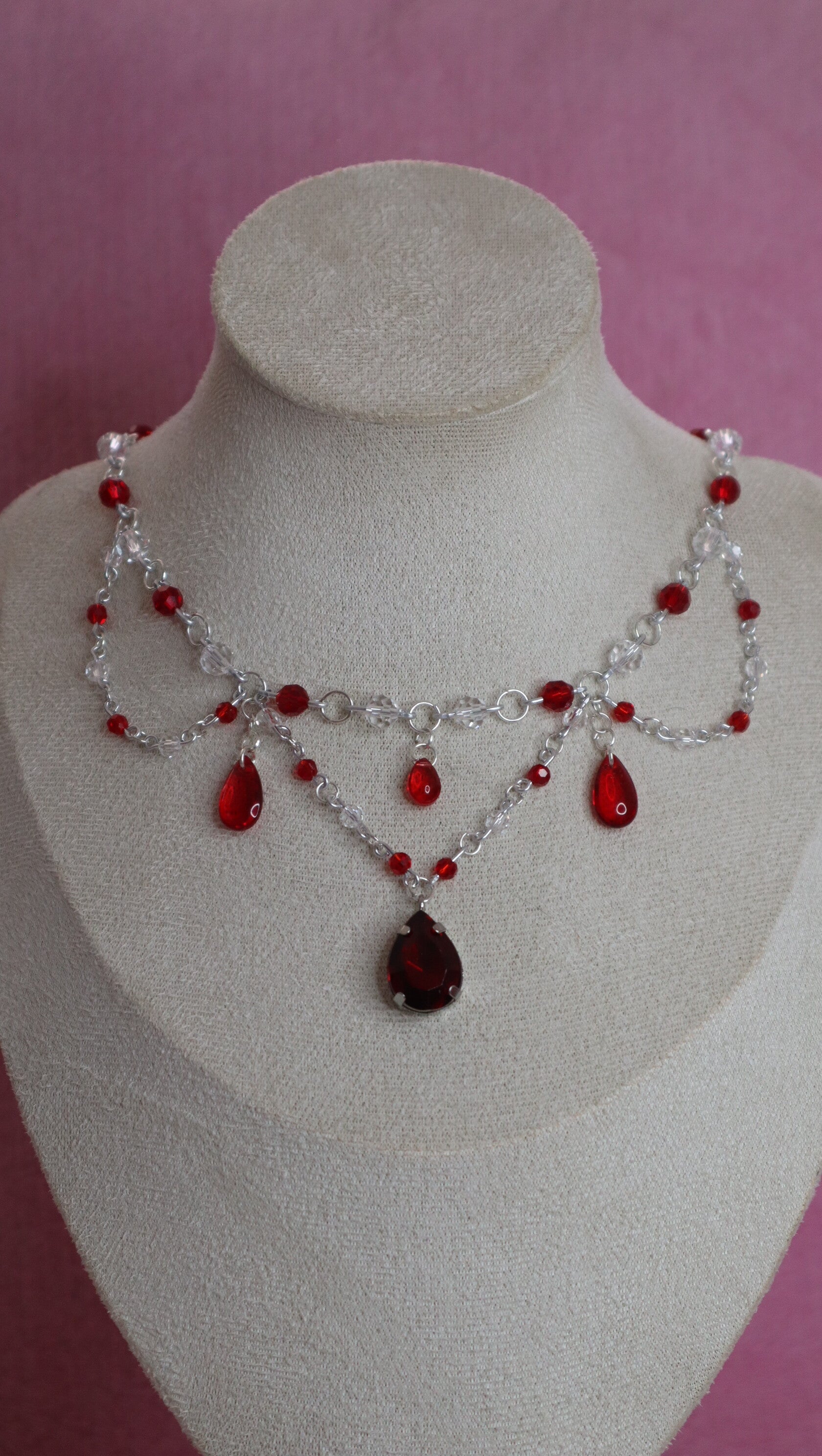 Silver and Red Necklace