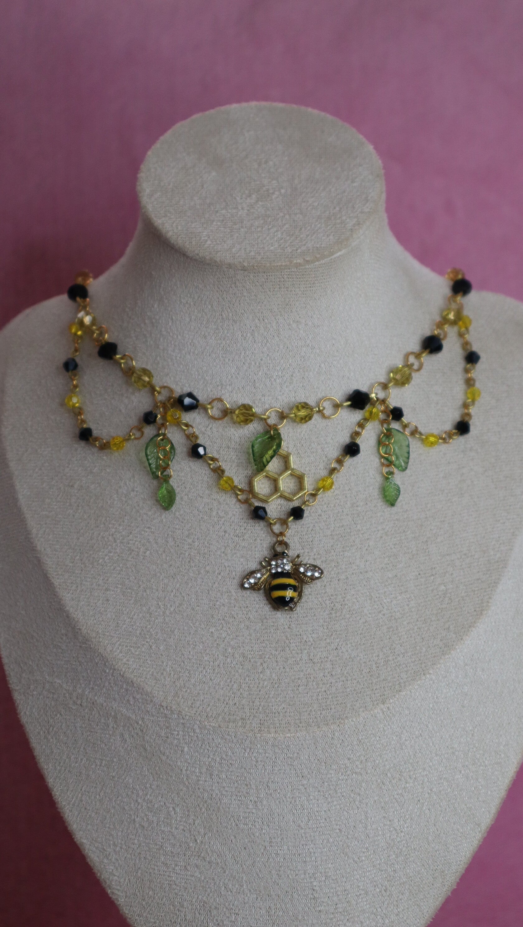 Gold Black and Yellow Bee Necklace