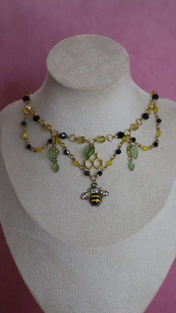 Gold Black and Yellow Bee Necklace
