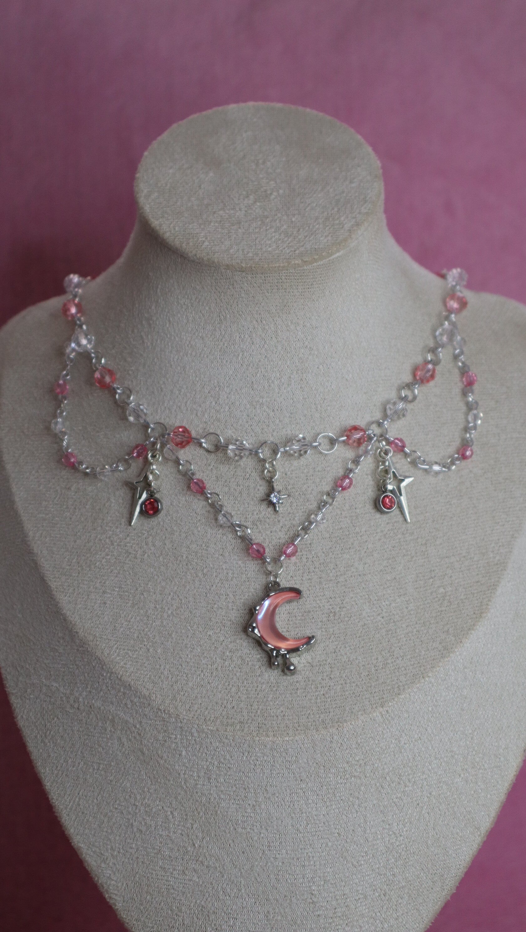 Silver and Pink Moon Necklace