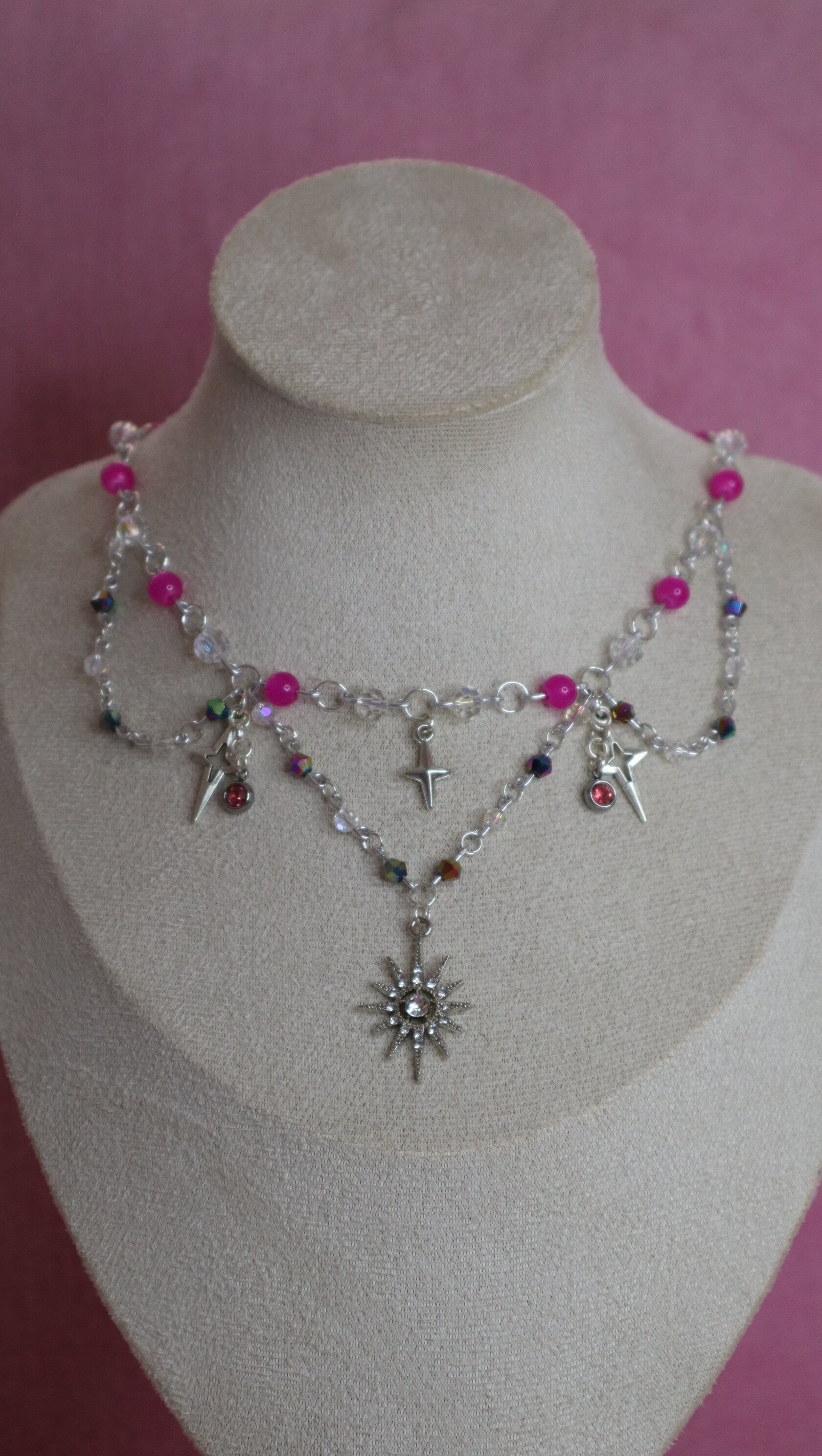 Silver and Pink Necklace