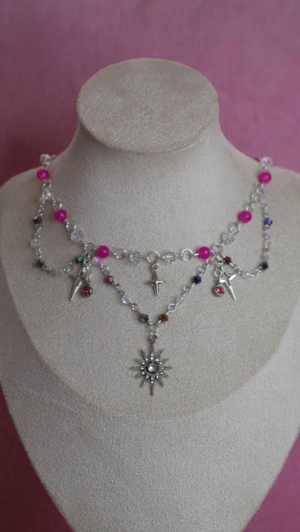 Silver and Pink Necklace