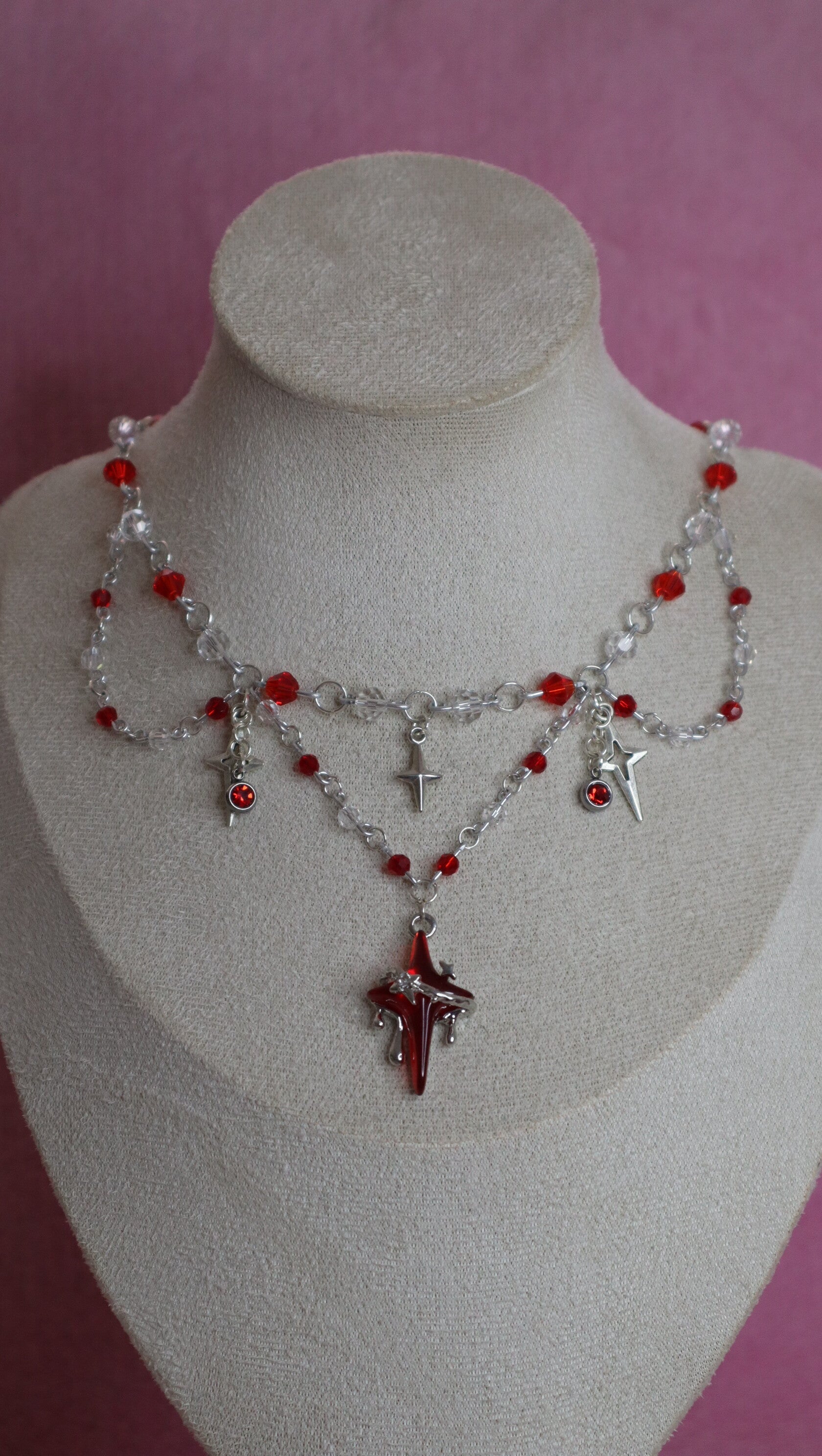 Silver and Red Cross Necklace