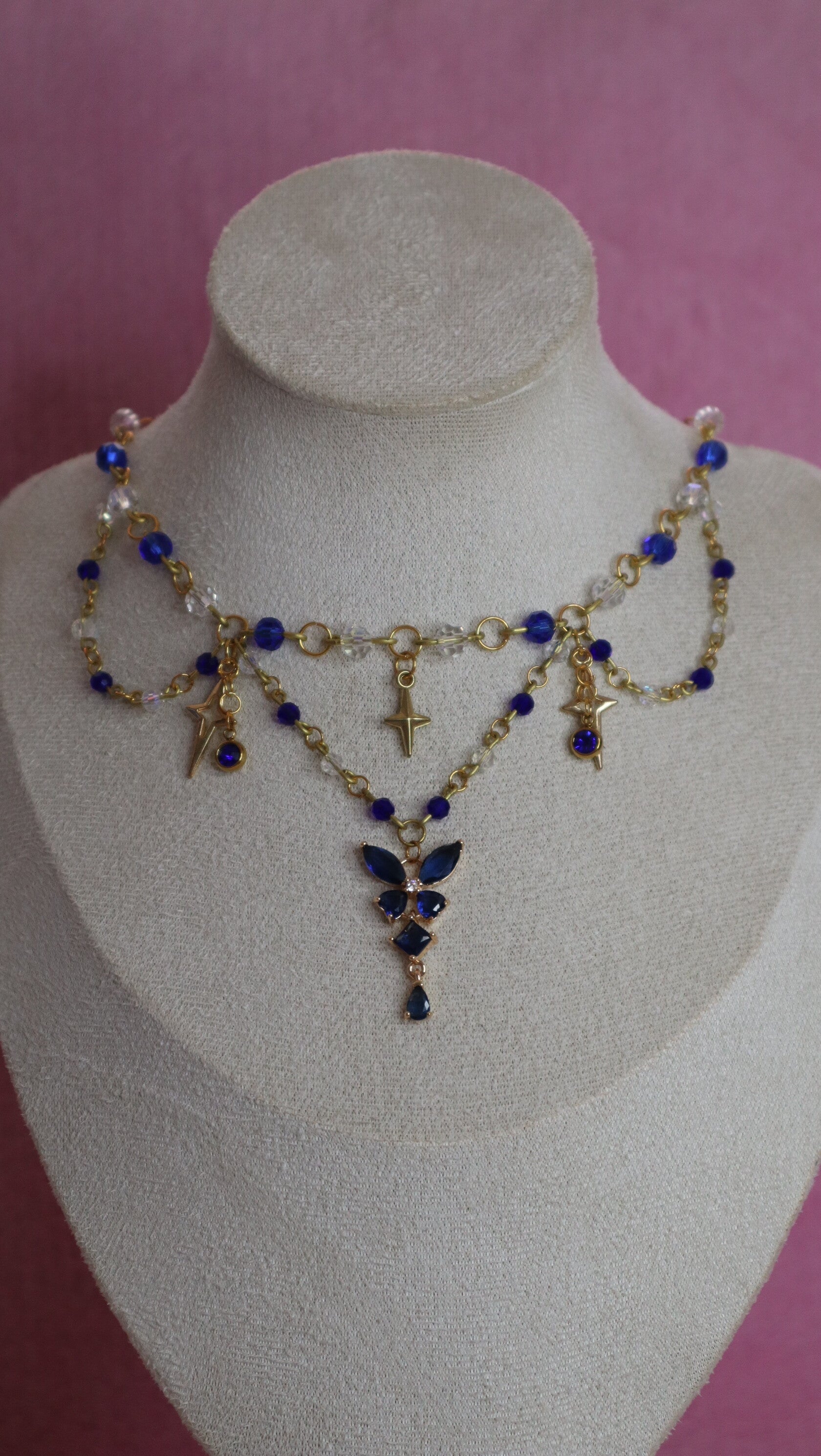 Gold and Blue Butterfly Necklace