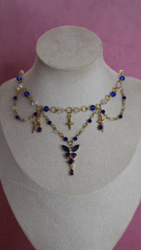 Gold and Blue Butterfly Necklace