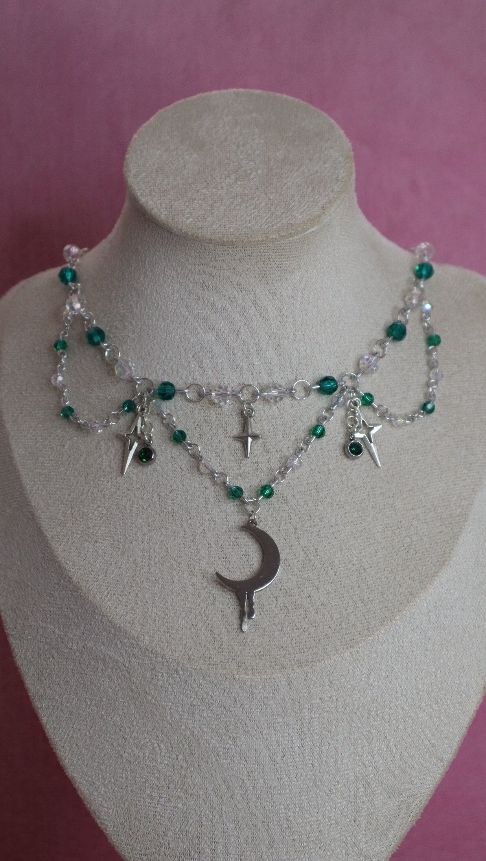Silver and Green Necklace