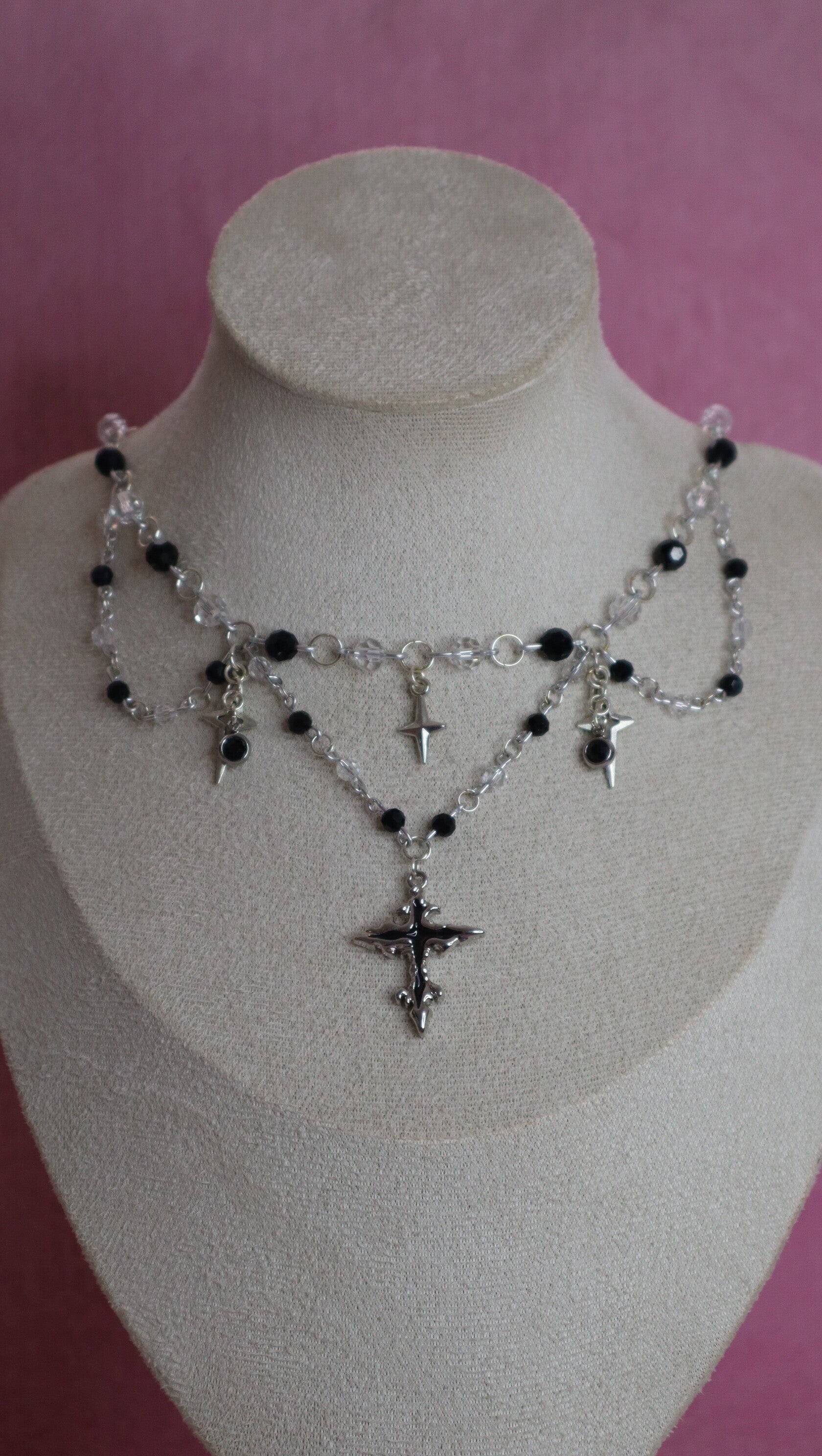 Silver and Black Cross Necklace