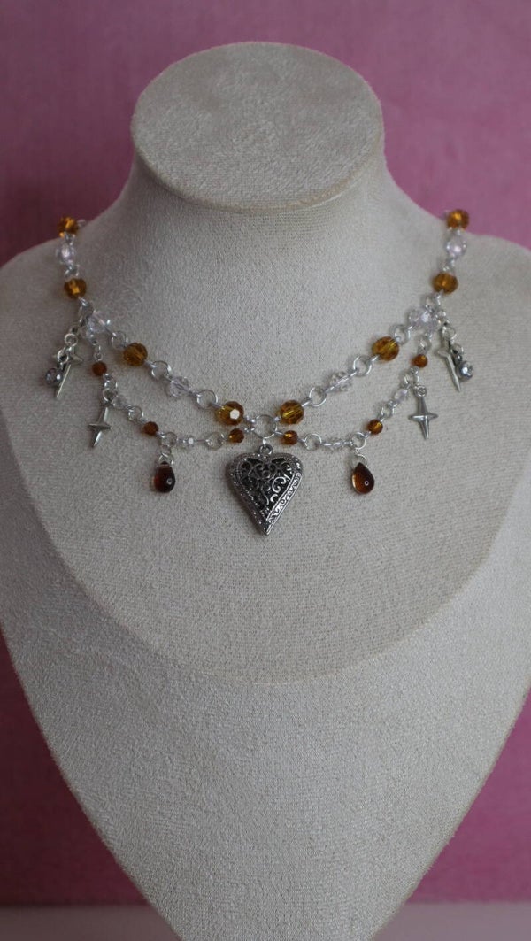 Silver and Brown Heart Necklace