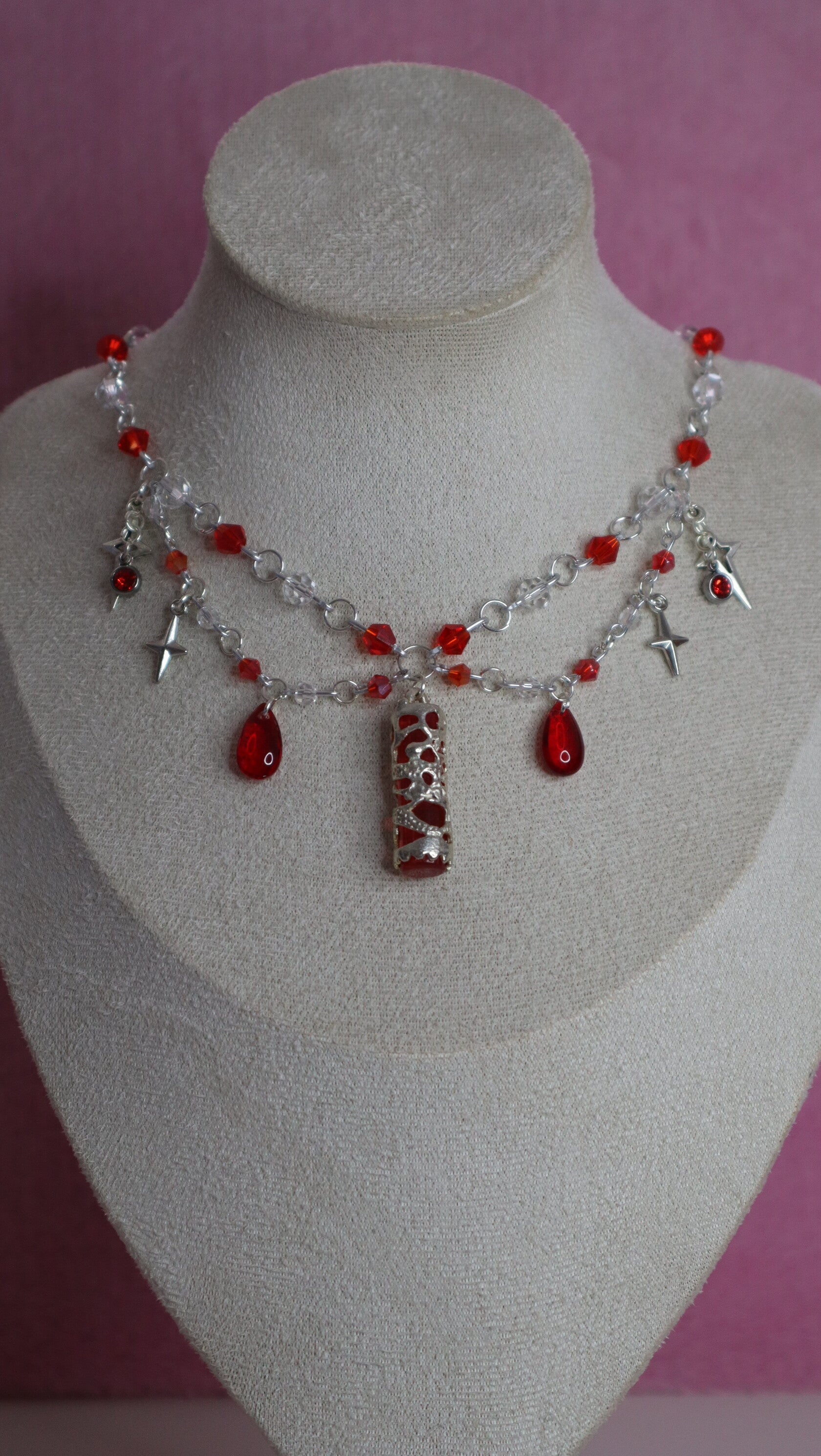 Silver and Red Necklace