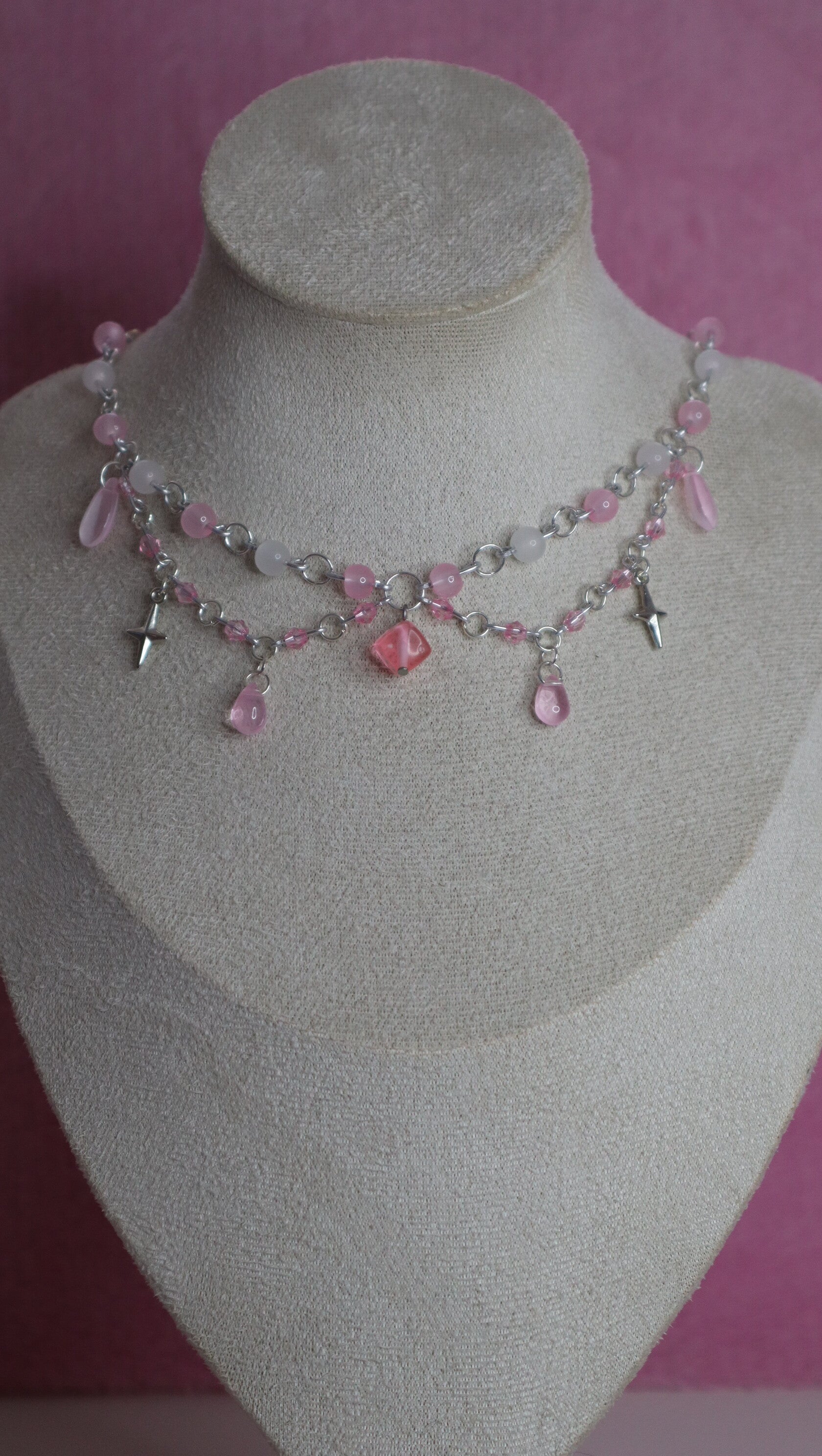 Silver and Pink Dice Necklace